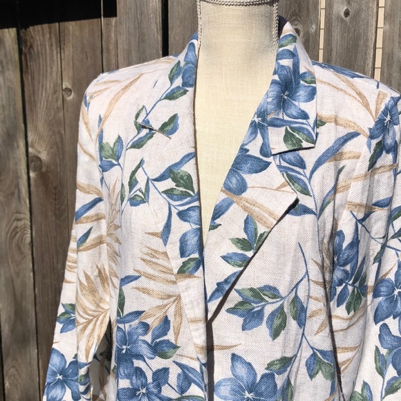 Vintage Floral Print Blazer / Cream & Blue/ Linen - Picture 3 of 11